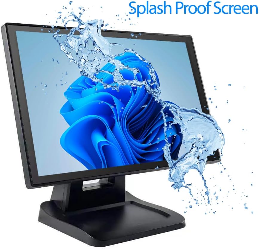 ANGEL POS 15.6 Inch 1920 x 1080 FHD IPS Touchscreen POS Monitor with Metal Stand, 10 Points Touch HDMI VGA, Waterproof Dustproof Screen 1080P, Indusitrial, Office, Retail, Gym, Warehouse (Black)
