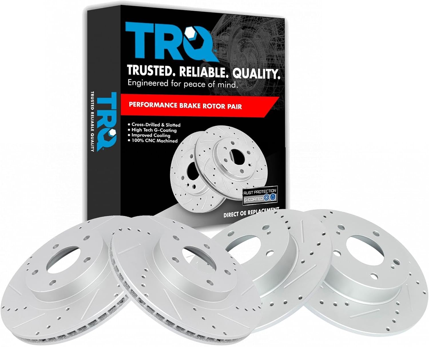 TRQ Performance Front and Rear Brake Rotor Set G Coated Drilled and Slotted Compatible with 2002-2004 Infiniti I35 2002-2003 Nissan Maxima