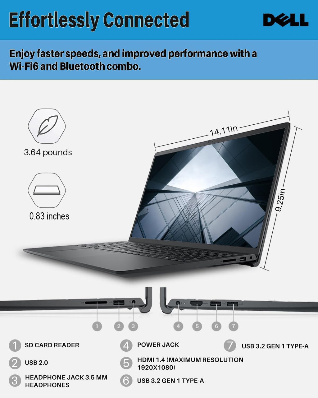 Dell Inspiron 15 3520 Business Laptop, 15.6 Inch FHD Touchscreen, Intel Core i5-1155G7, 8GB RAM, 256GB SSD, Windows 11 Pro, Numeric Keypad, Webcam, Wi-Fi, Bluetooth, Carbon Black