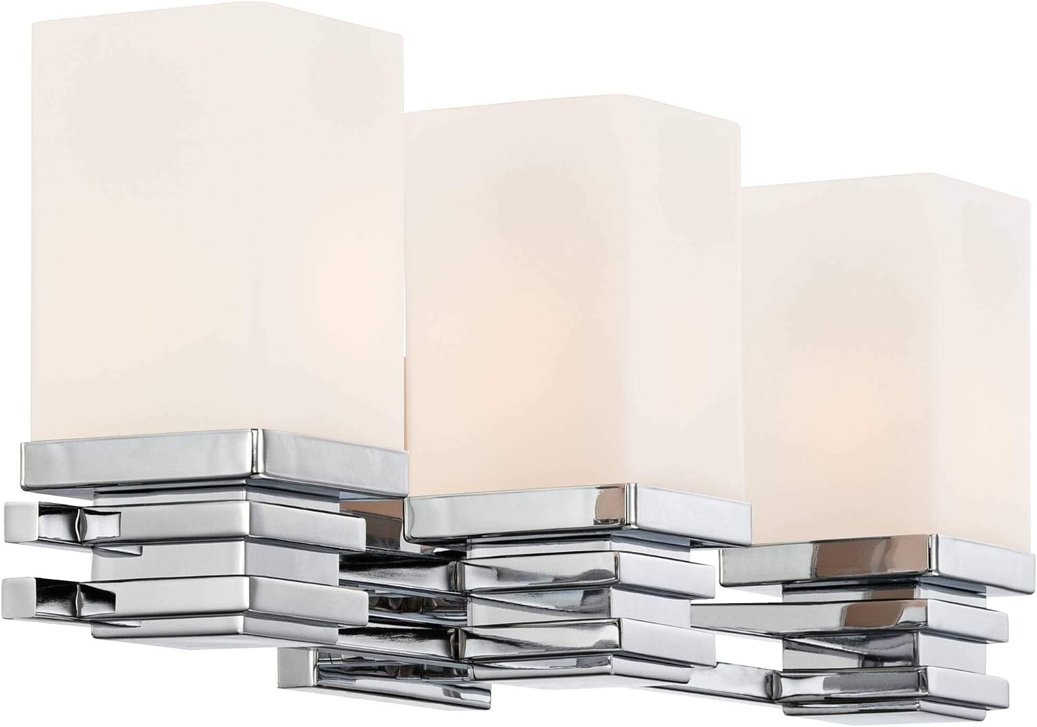 Possini Euro Design Bennett Modern Wall Light Chrome Silver Hardwired 22' Wide 3-Light Fixture Mounted Etched White Opal Glass Rectangular Shade Bathroom Vanity Mirror House Home Hallway Room Decor