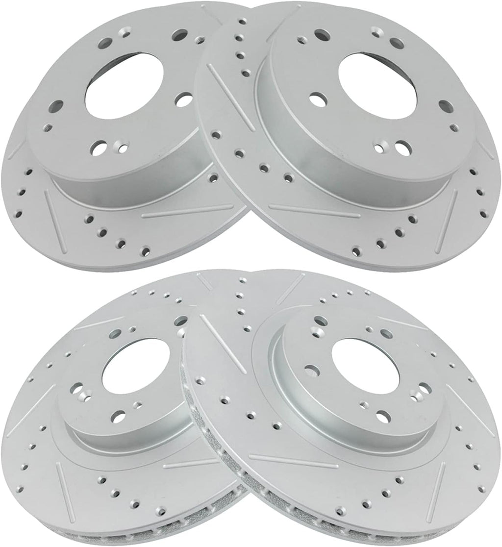 TRQ Performance Front and Rear Brake Rotor Set G Coated Drilled and Slotted Compatible with 2002-2006 Acura RSX