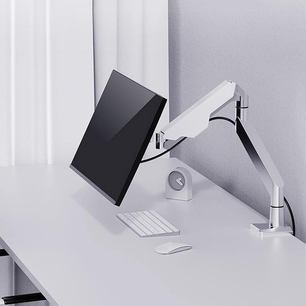 10'-32' Silver Monitor Stand Height-adjustable Single Monitor Desk Mount Full Motion Tilt Rotation Monitor Arm with Clamp and Grommet Base Monitor Arms Stand (Style : A) (A A)