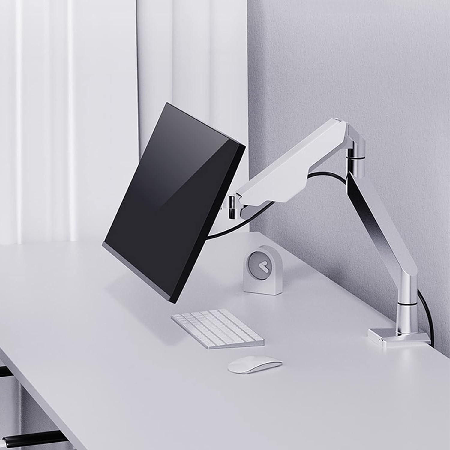 10'-32' Silver Monitor Stand Height-adjustable Single Monitor Desk Mount Full Motion Tilt Rotation Monitor Arm with Clamp and Grommet Base Monitor Arms Stand (Style : A) (A A)