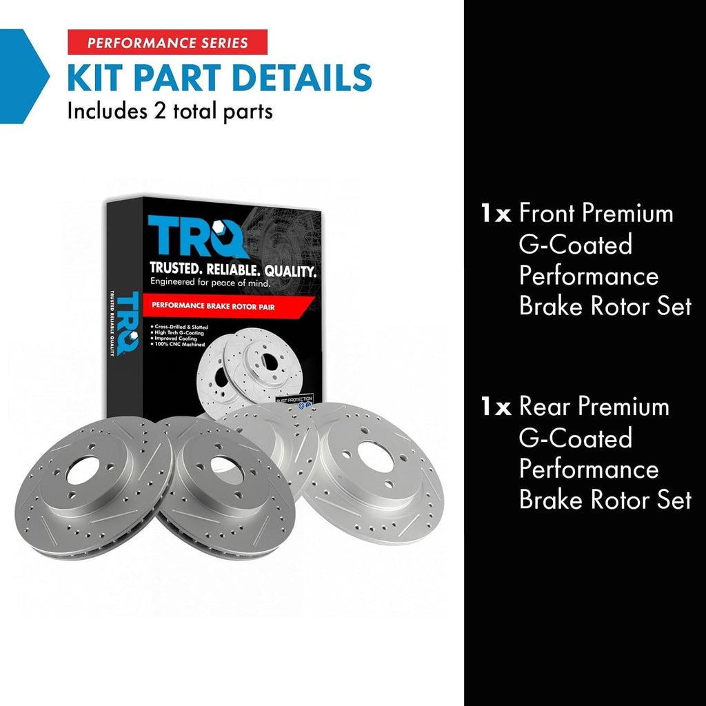 TRQ Performance Front and Rear Brake Rotor Set G Coated Drilled and Slotted Compatible with 2002-2004 Ford Focus