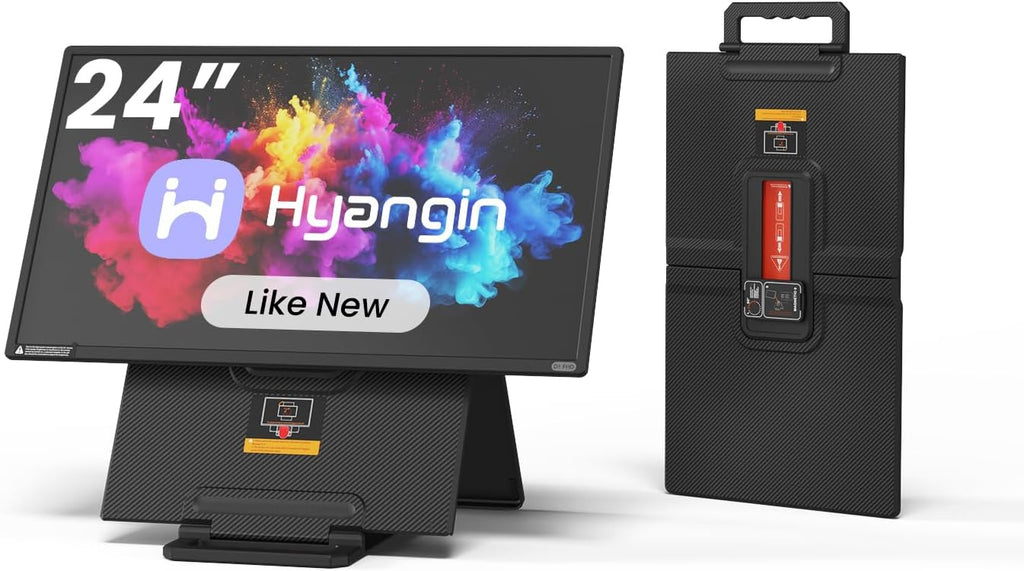 Hyangin Used Like New 24-inch Large Portable Monitor for Laptop, 2026 Upgraded 1080P FHD 100Hz Portable Screen,125% sRGB IPS Portable Second Monitor with Adjustable Stand for Laptop, MacBook, Phones
