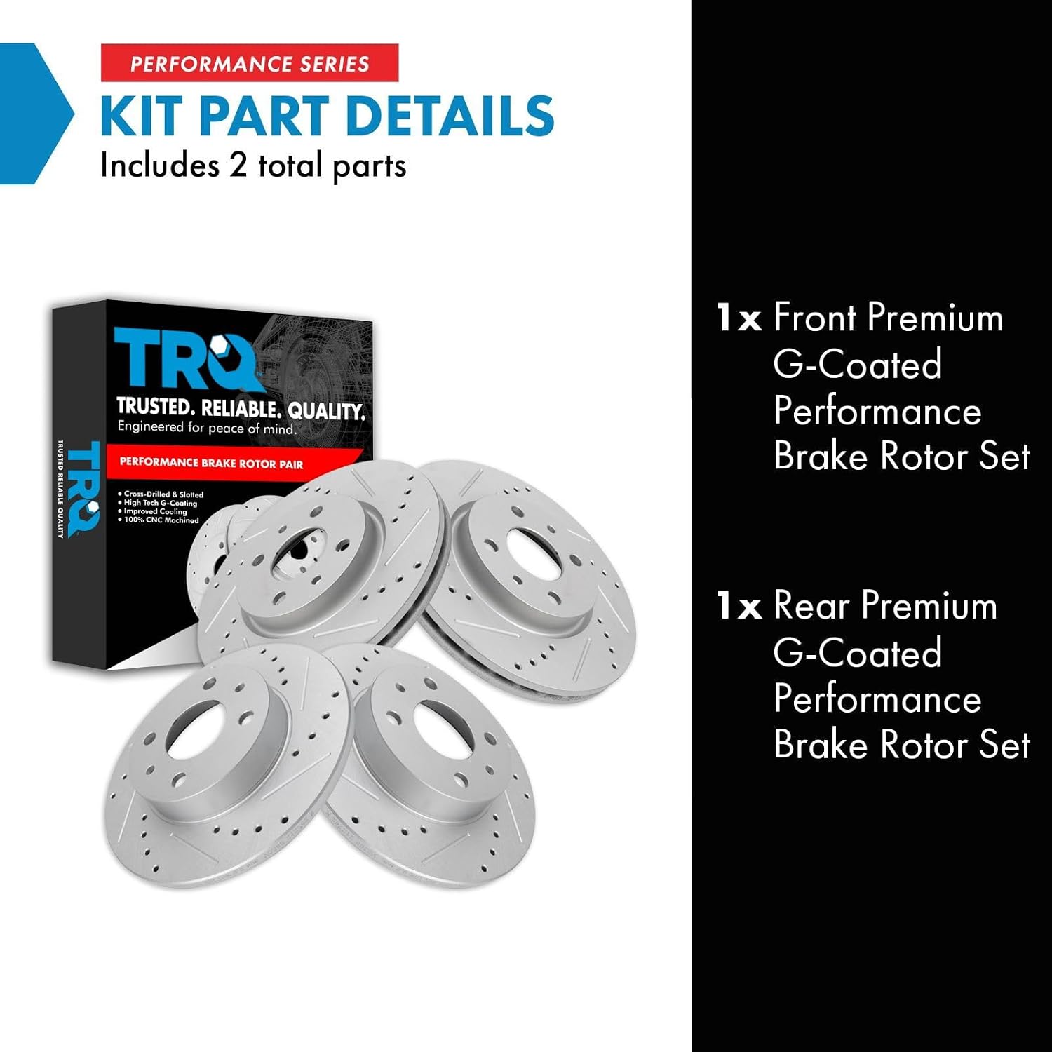 TRQ Performance Front and Rear Brake Rotor Set G Coated Drilled and Slotted Compatible with 2012-2017 Fiat 500
