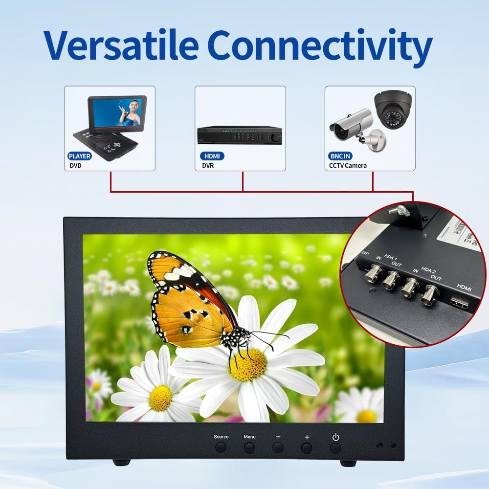 SVD 10.1 Inch Full HD 2 Mega Pixel Metal Frame with varsatile Metal Mount, Industrial Monitor for RV Boat CCTV, Support HDMI BNC Input