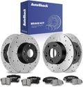 AutoShack Front & Rear Brake Rotors & Ceramic Pads for Honda, Civic 2006-2011, FWD L4 1.8L - E-Coated Drilled & Slotted - ShadowGuard