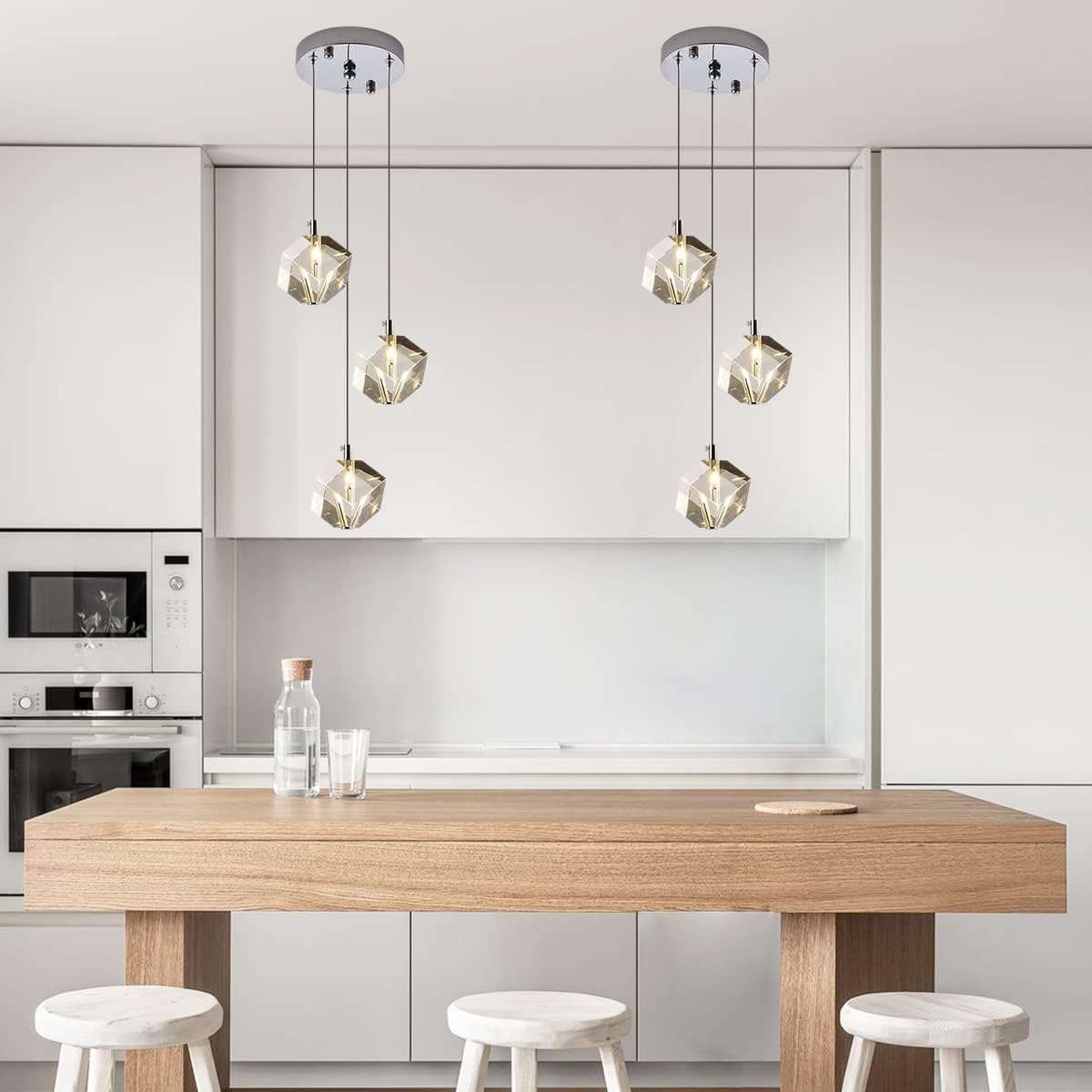 3 Lights Pendant Lighting, Chrome Cluster Pendant Light Fixture for Kitchen Island, Modern Small Cube Pendant Chandelier Hanging Light for Dining Room Bedroom Bathroom