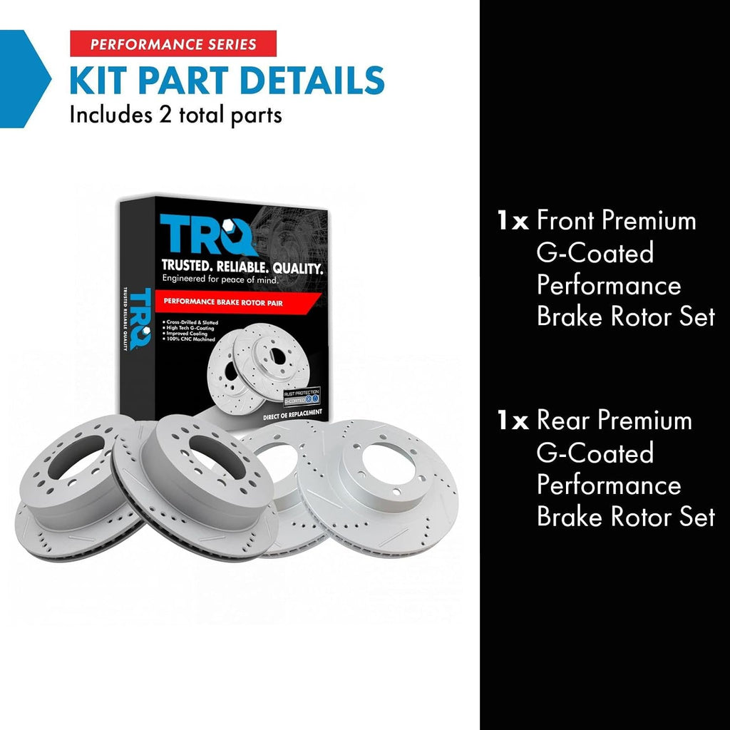 TRQ Front and Rear Brake Rotor Set G Coated Drilled and Slotted Compatible with 2003-2009 Lexus GX470 2003-2009 Toyota 4Runner