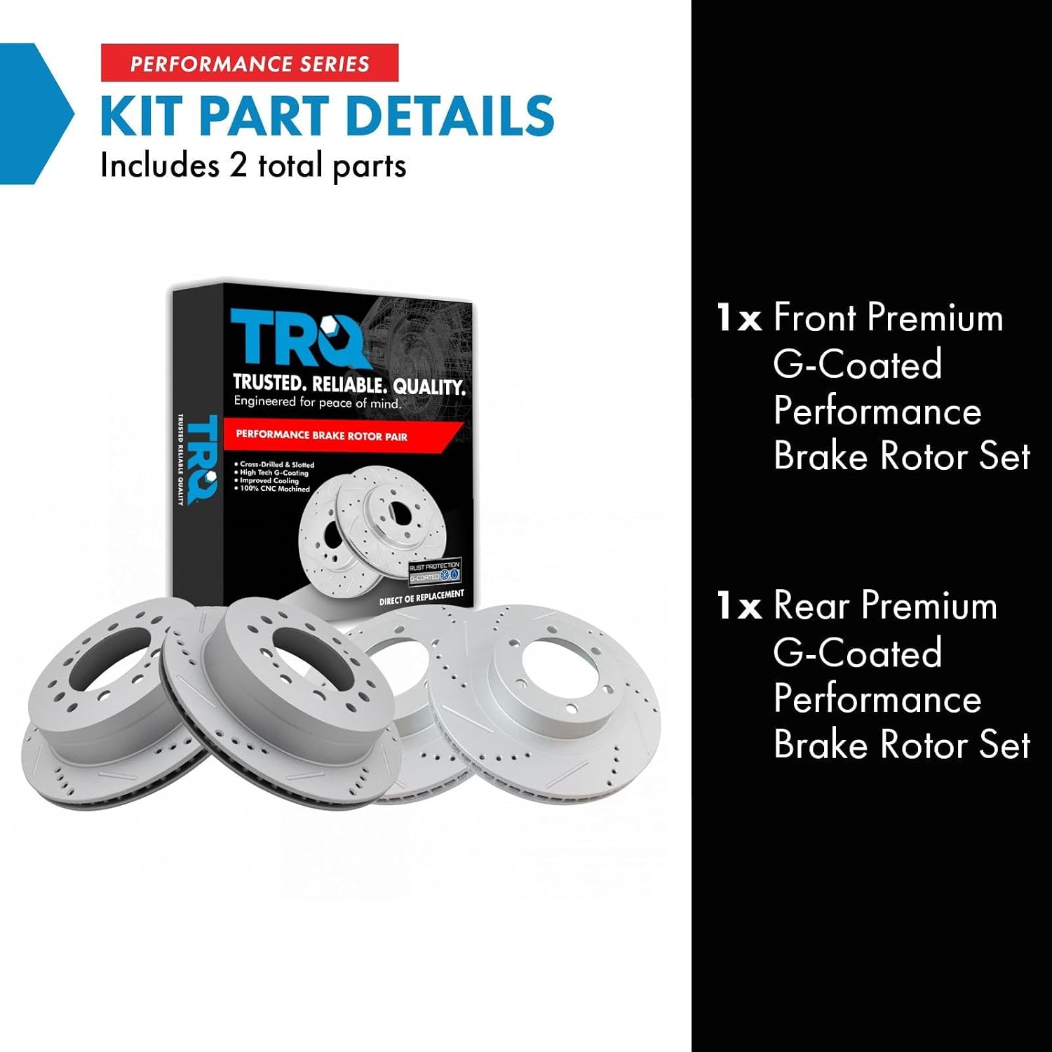 TRQ Front and Rear Brake Rotor Set G Coated Drilled and Slotted Compatible with 2003-2009 Lexus GX470 2003-2009 Toyota 4Runner
