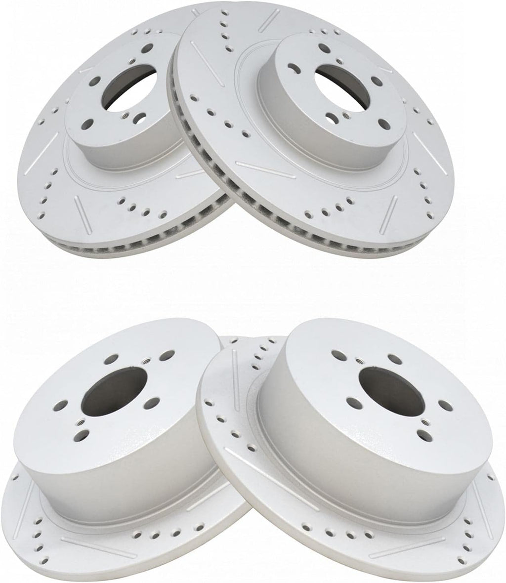 TRQ Performance Front and Rear Brake Rotor Set G Coated Drilled and Slotted Compatible with 2005-2009 Subaru Outback 2006-2009 Legacy