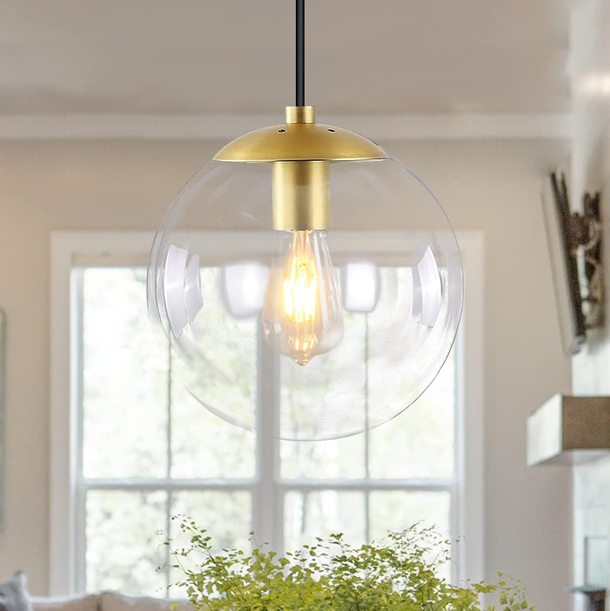 KoKo&Yukina 8' Gold Glass Globe Modern Pendant Lights 2 Pack Mid Century Clear Glass Pendant Light Fixtures Adjustable Hanging Pendant Lighting for Kitchen Island Bedroom Hallway Bulbs Included