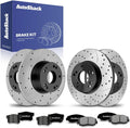 AutoShack Front & Rear Brake Rotors & Premium Pads for Honda, Accord 2003-2007, FWD L4 2.4L V6 3.0L - E-Coated Drilled & Slotted - ShadowGuard