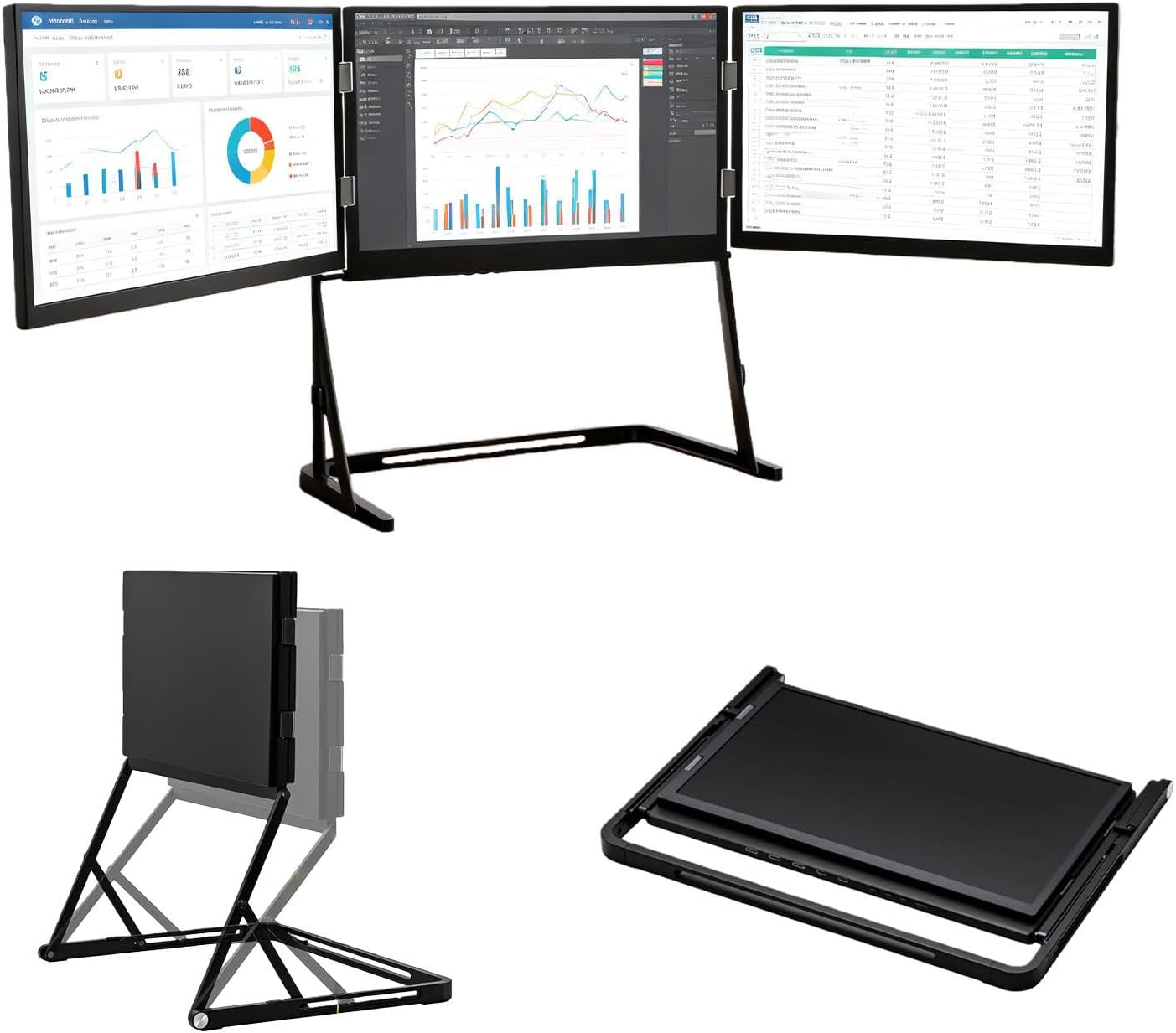 15.6'Laptop Tri-Fold Monitor, 1080p Fhd Portable Laptop Screen Extender, Screen with 360° Rotation Acjustable Viewing Angles, Compatible with Windows and Macos