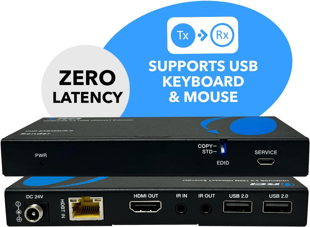 OREI 4K USB 2.0 HDMI Extender Over LAN HDBaseT PoC Single CAT5e/CAT6A/CAT7 Cable 4K @ 60Hz - Up to 400 Ft 4:4:4 - KVM Webcam Remote Keyboard Mouse USB Control - Digital Full HD