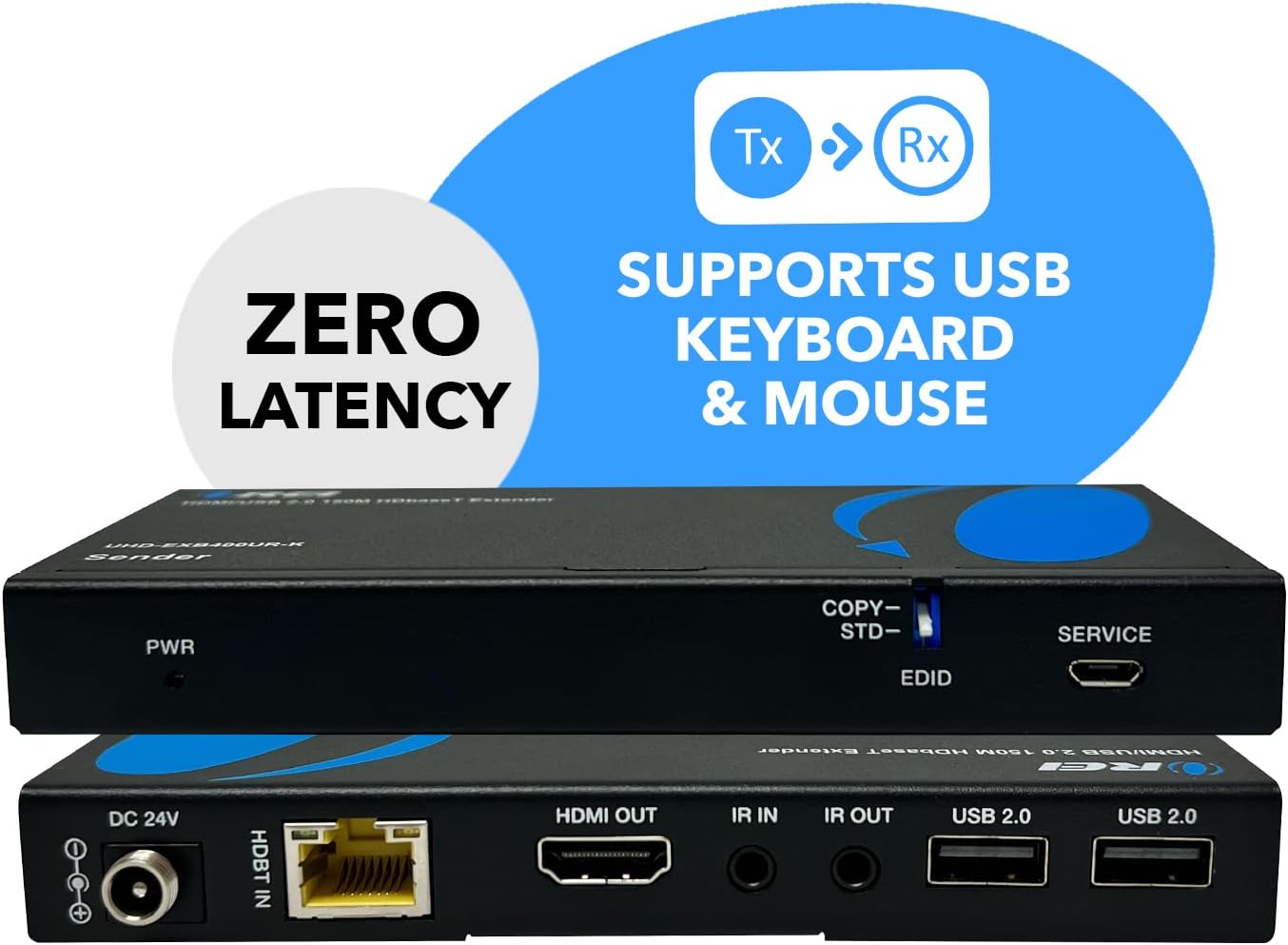 OREI 4K USB 2.0 HDMI Extender Over LAN HDBaseT PoC Single CAT5e/CAT6A/CAT7 Cable 4K @ 60Hz - Up to 400 Ft 4:4:4 - KVM Webcam Remote Keyboard Mouse USB Control - Digital Full HD