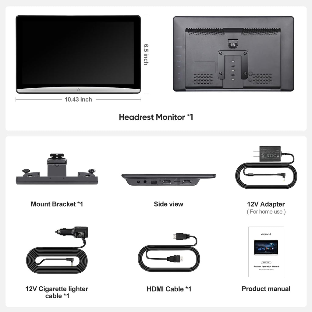 10.8inch Android Portable Car TV Headrest Monitor Tablet for Cars Back seat Support Phone Wireless mirroring Touchscreen with WiFi/Bluetooth/HDMI/USB/Video Player(10.8'' 2G+32G 2Pack)