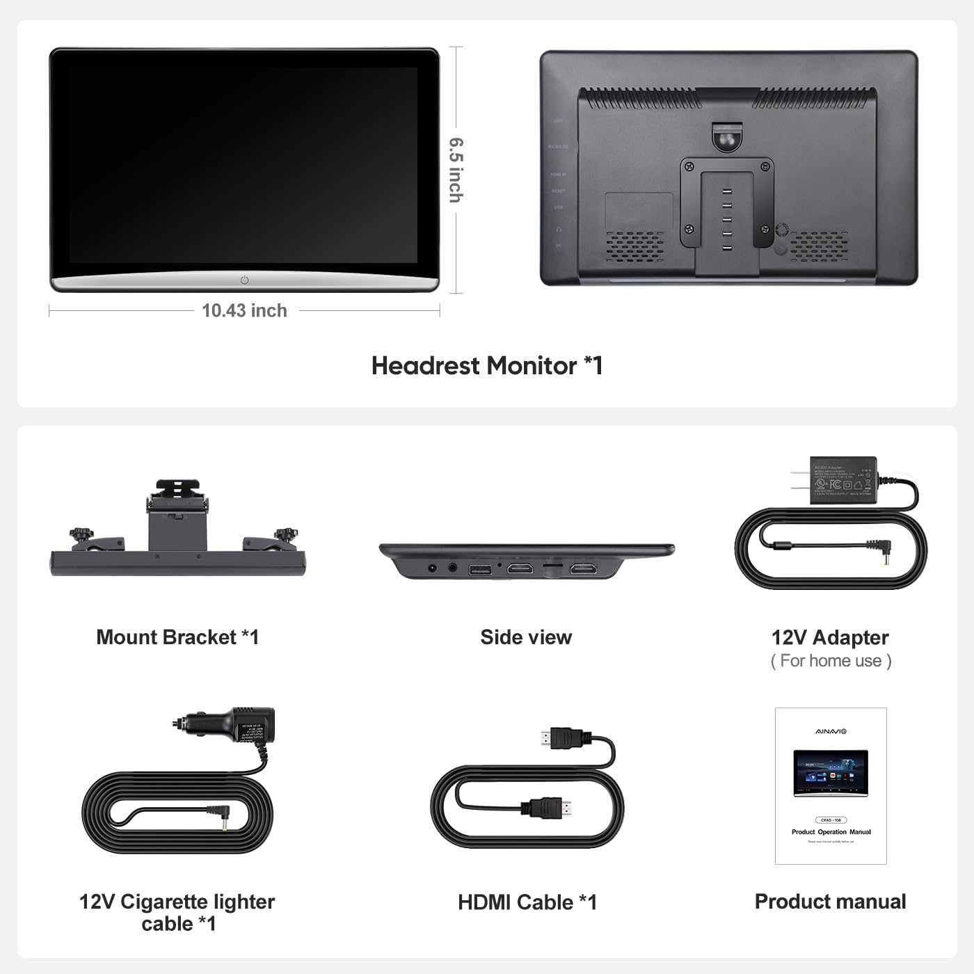 10.8inch Android Portable Car TV Headrest Monitor Tablet for Cars Back seat Support Phone Wireless mirroring Touchscreen with WiFi/Bluetooth/HDMI/USB/Video Player(10.8'' 2G+32G 2Pack)