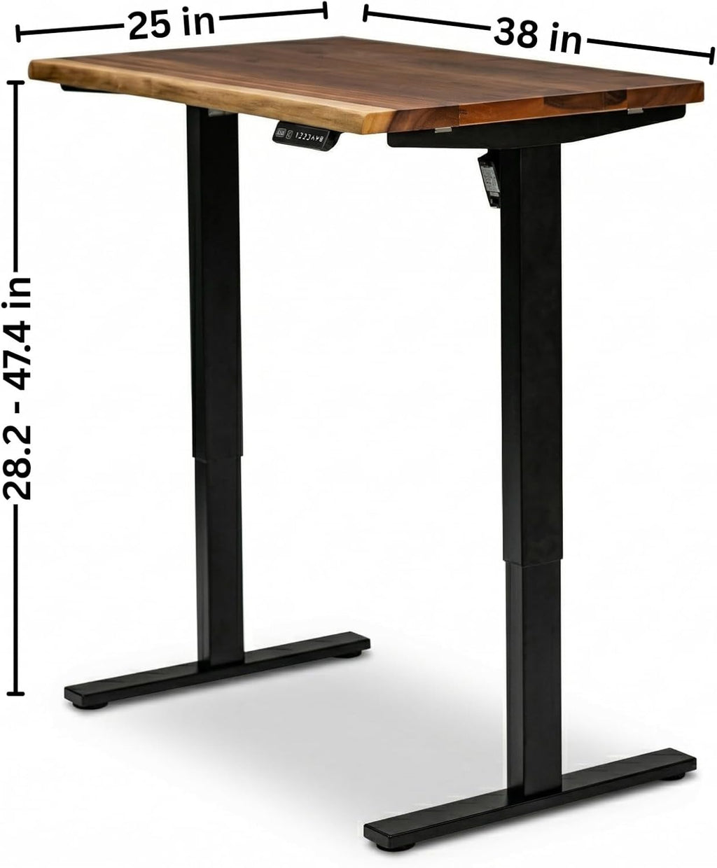 Small Standing Desk – Walnut Solid Wood Desk, Natural Live Edge, Adjustable Height Dual Motor, Sit Stand for Home Office (Black, W38 x D25)