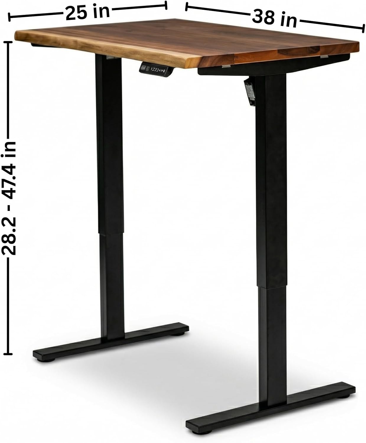 Small Standing Desk – Walnut Solid Wood Desk, Natural Live Edge, Adjustable Height Dual Motor, Sit Stand for Home Office (Black, W38 x D25)