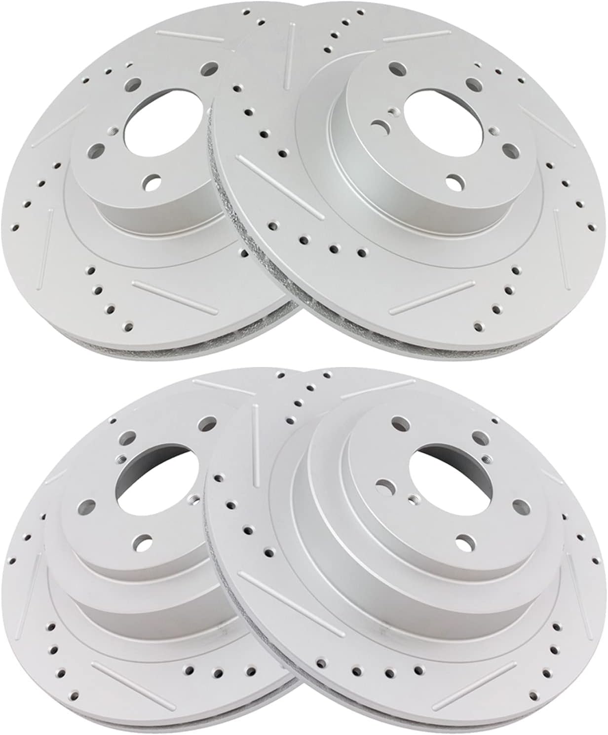 TRQ Performance Front and Rear Brake Rotor Set G Coated Drilled and Slotted Compatible with 2006-2007 Subaru Impreza