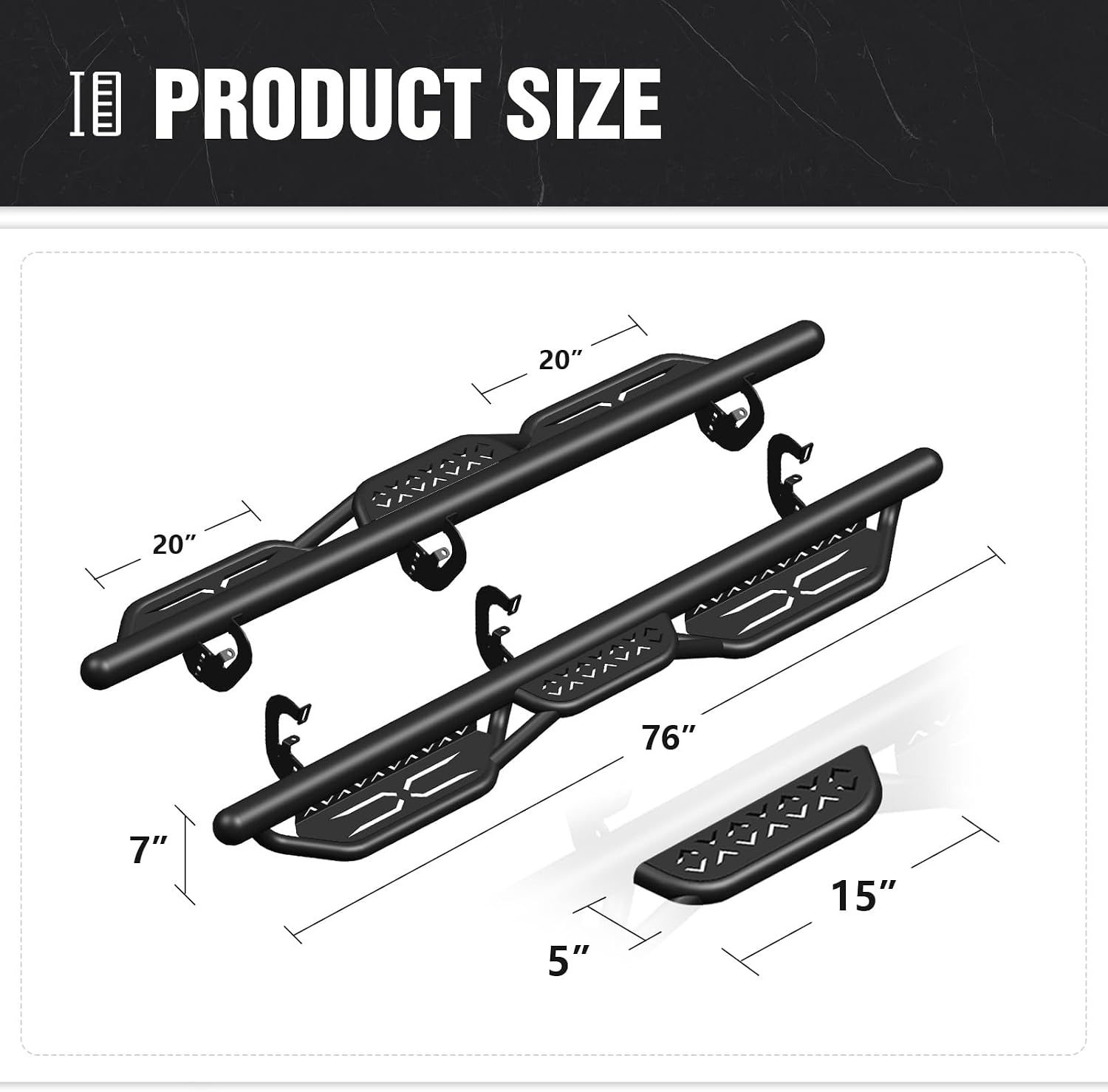 YZONA Double Cab Running Boards Compatible with 2007-2018 Chevrolet Silverado & GMC Sierra 1500, 2007-2019 Chevy Silverado & GMC Sierra 2500 3500 HD Extended Cab Side Step Nerf Bar Two Stairs Design