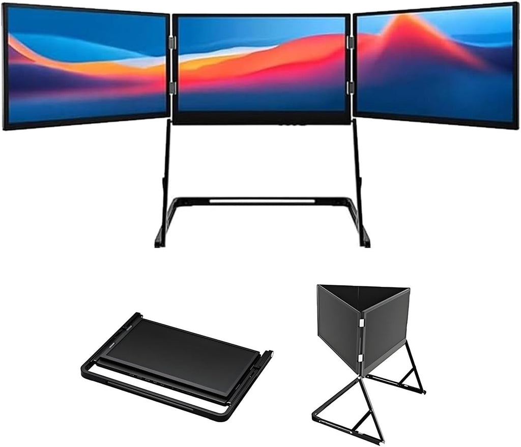 Triple Screen Portable Monitor, 15.6'Laptop Tri-Fold Monitor, Eaturing 1080p Fhd Resolution with 360° Rotation Adjustable Viewing Angles Compatible with Wi Ndows and Macos
