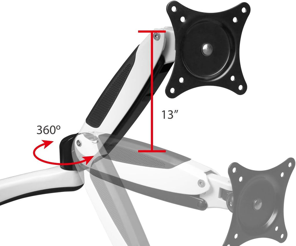 SIIG Single Monitor Desk Mount, White, Height Adjustable Gas Spring Assisted Full-Motion Easy Use, Holds 15' to 27' Screens, Up to 17.6 lbs, VESA 75 and 100