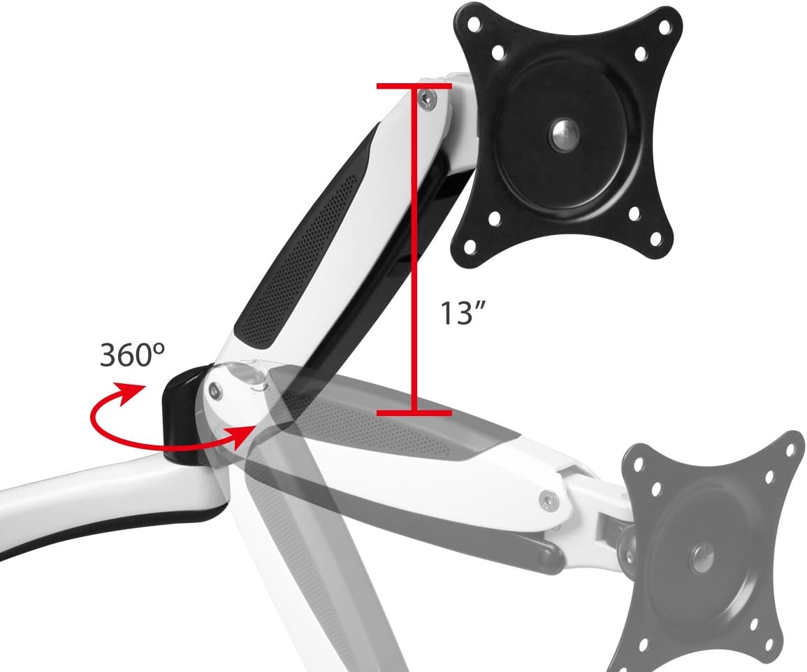 SIIG Single Monitor Desk Mount, White, Height Adjustable Gas Spring Assisted Full-Motion Easy Use, Holds 15' to 27' Screens, Up to 17.6 lbs, VESA 75 and 100
