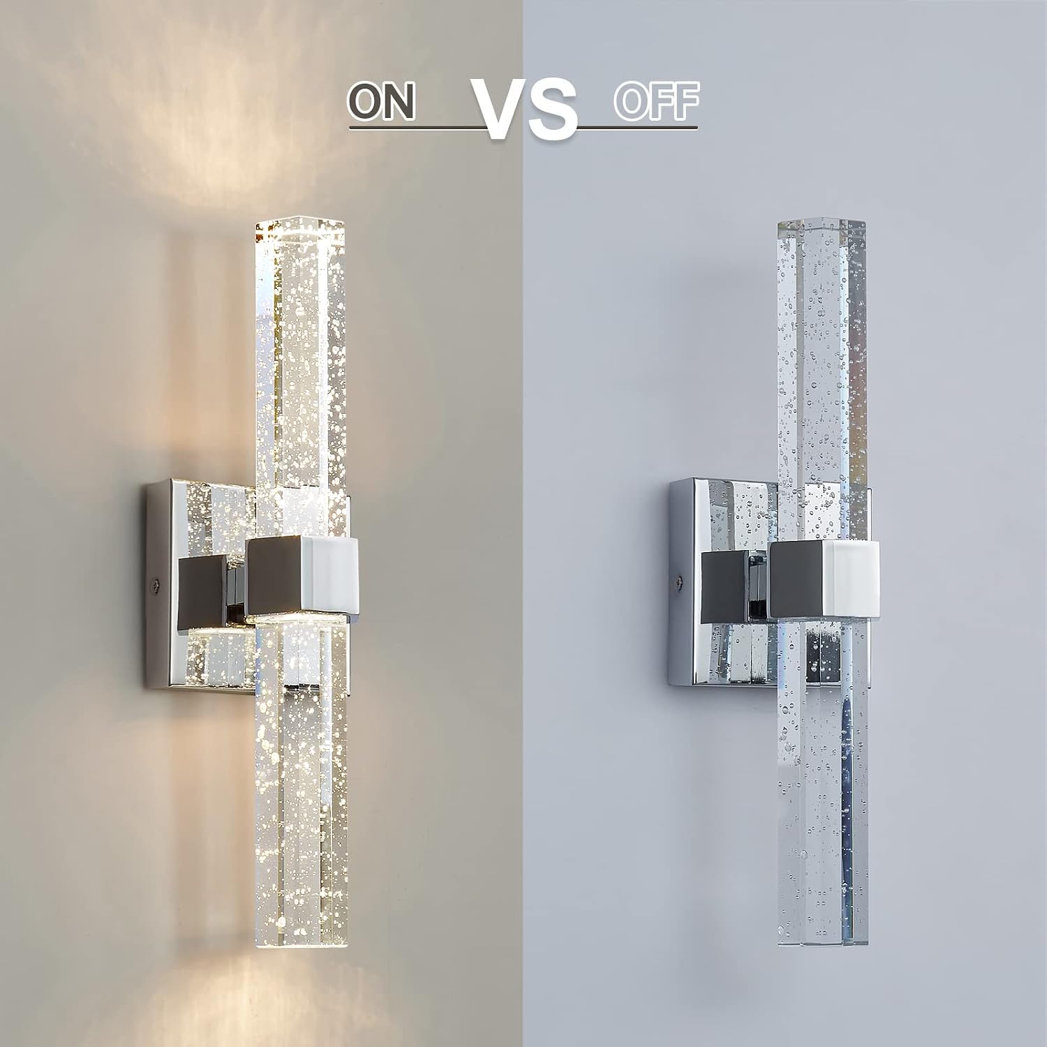 Epinl Wall Sconces Set of Two - Crystal Chrome Wall Sconces 14W Dimmable LED Bathroom Vanity Light Bubble Wall Lights for Bedroom Living Room Hallway