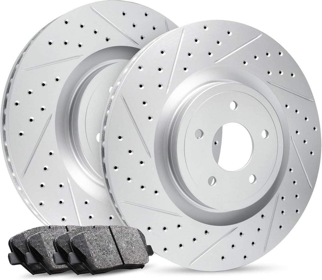 R1 Concepts Rear Brake Kit Fits 2006-2007 Acura CSX; 2013-2015 Acura ILX; 2006-2015 Honda Civic; 1997-2001 Honda Prelude| Ceramic Pads, Drilled Slotted Rotors| Hardware| 10.2' Rear