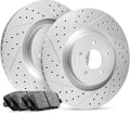 R1 Concepts Rear Brake Kit Fits 2006-2007 Acura CSX; 2013-2015 Acura ILX; 2006-2015 Honda Civic; 1997-2001 Honda Prelude| Ceramic Pads, Drilled Slotted Rotors| Hardware| 10.2' Rear