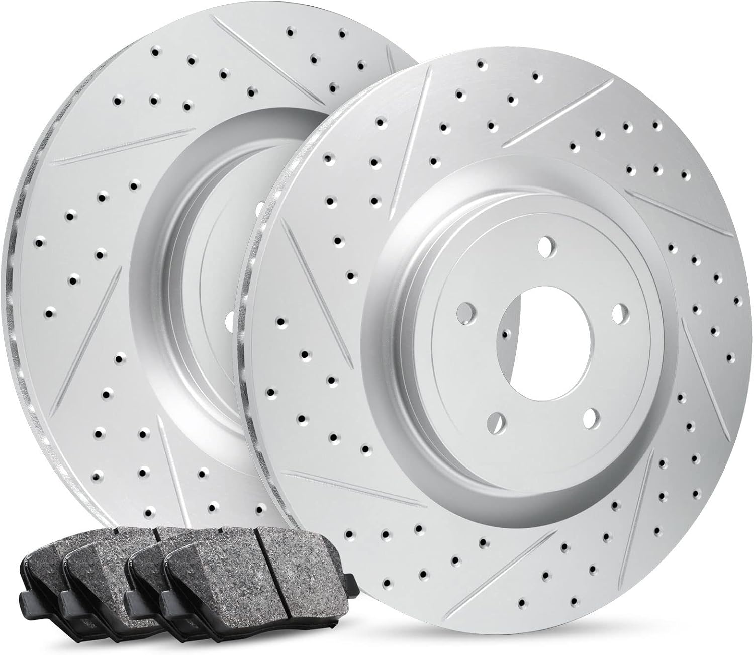 R1 Concepts Rear Brake Kit Fits 2006-2007 Acura CSX; 2013-2015 Acura ILX; 2006-2015 Honda Civic; 1997-2001 Honda Prelude| Ceramic Pads, Drilled Slotted Rotors| Hardware| 10.2' Rear