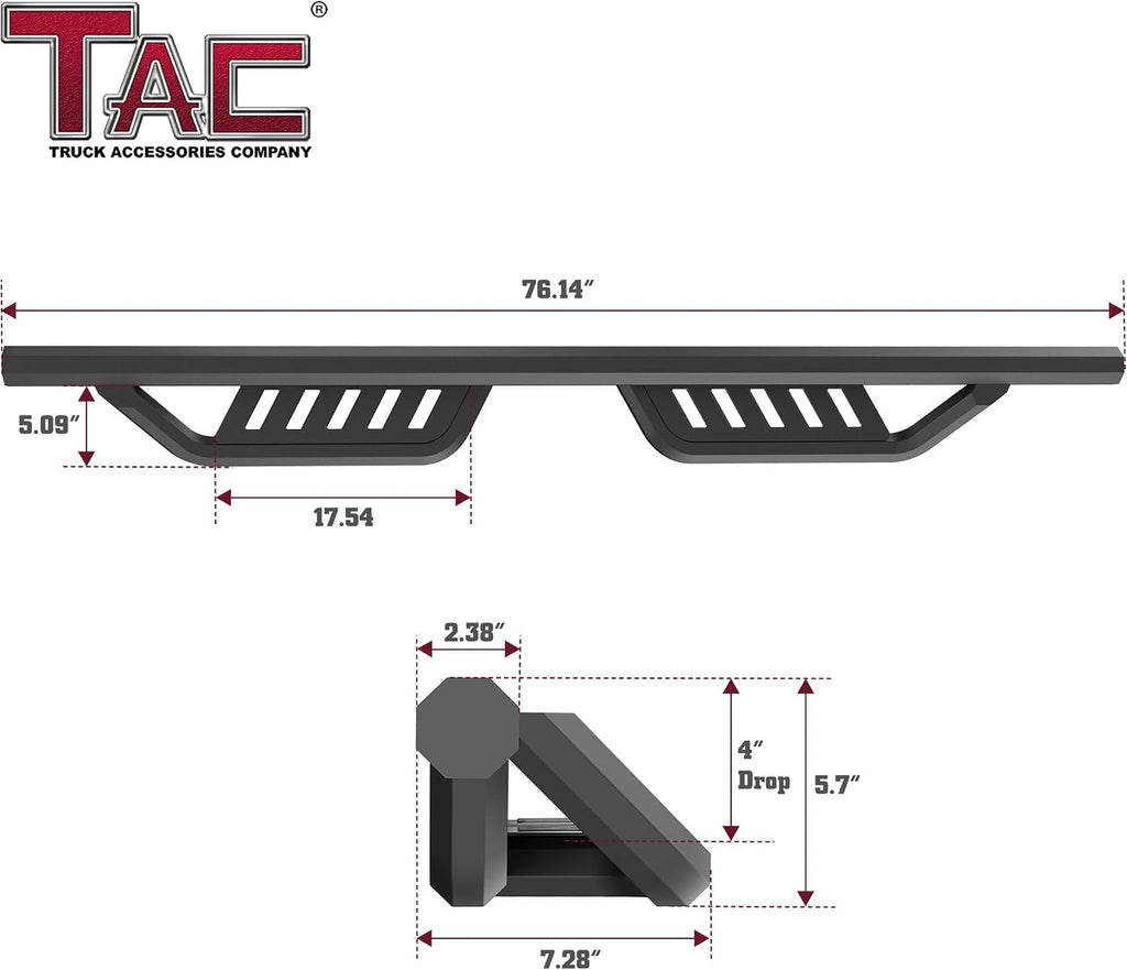 TAC Gen5 Running Boards Compatible with 2005-2026 Nissan Frontier Crew Cab| 4' Drop Side Steps Nerf Bars | Pickup Truck Off-Road Exterior Accessories | Fine Texture Black (2pcs)