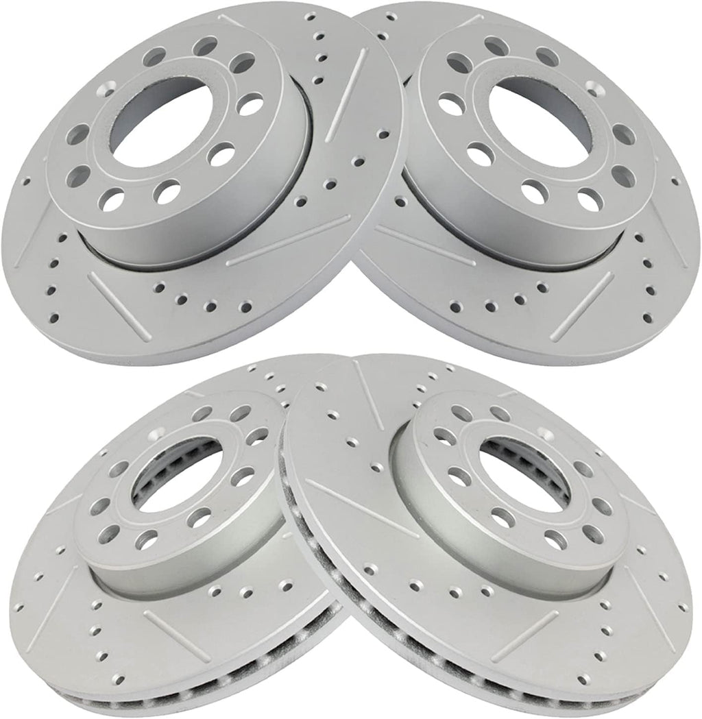 TRQ Performance Front and Rear Brake Rotor Set G Coated Drilled and Slotted Compatible with 2005-2010 Volkswagen Jetta 2008 Rabbit
