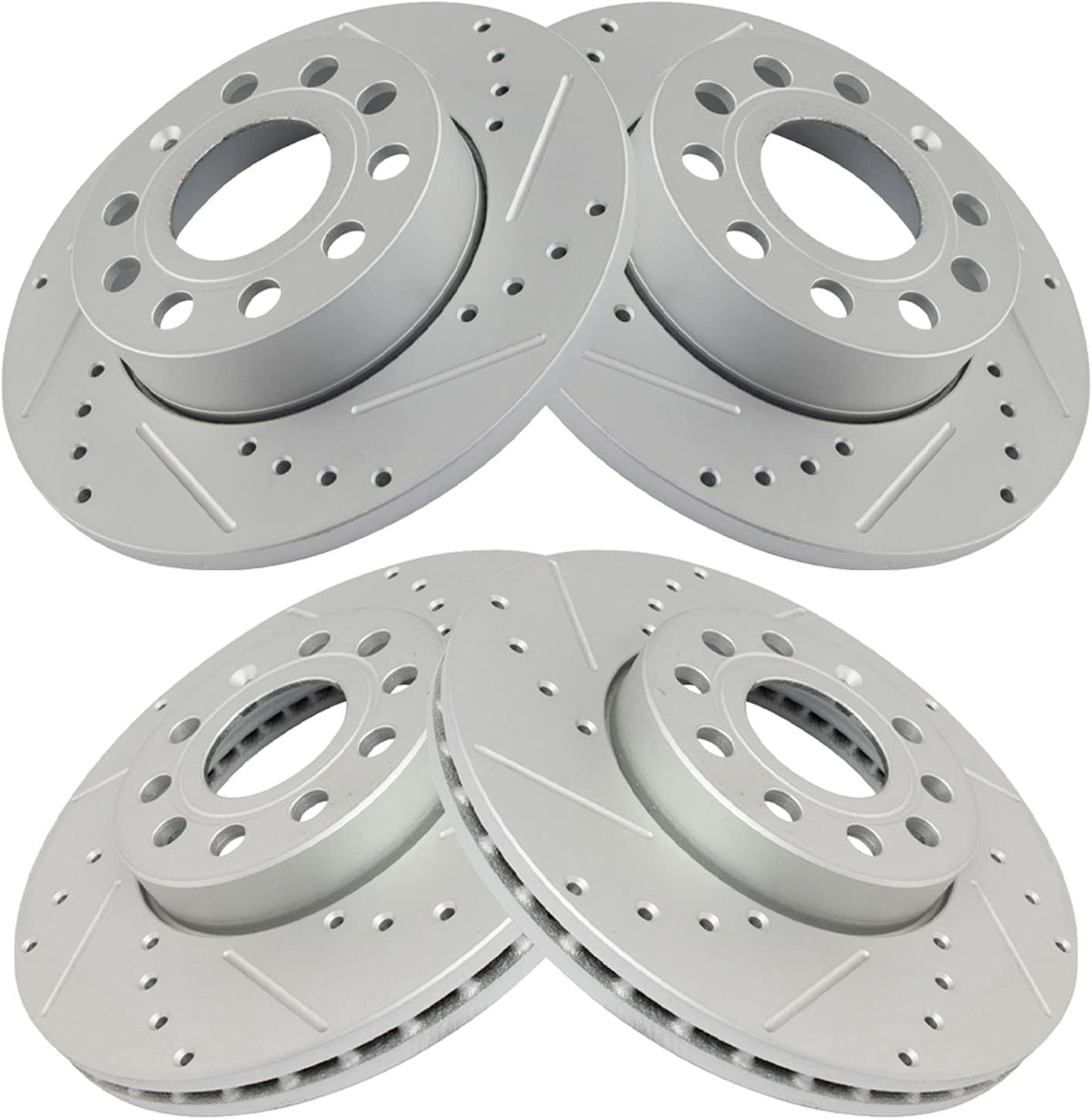 TRQ Performance Front and Rear Brake Rotor Set G Coated Drilled and Slotted Compatible with 2005-2010 Volkswagen Jetta 2008 Rabbit