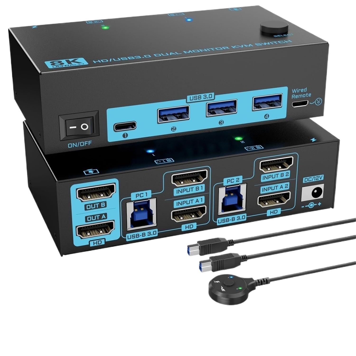 8K HDMI 2.1 Dual Monitor KVM Switch 2 Monitors 2 Computers USB 3.0 2 in 2 Out KVM Switches (AU Power Adapter)