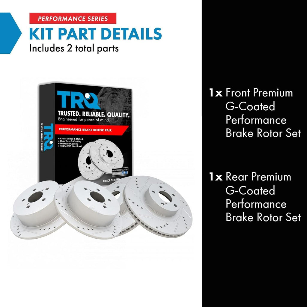 TRQ Performance Front and Rear Brake Rotor Set G Coated Drilled and Slotted Compatible with 2005-2009 Subaru Outback 2006-2009 Legacy