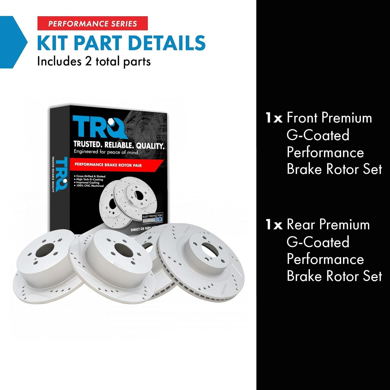 TRQ Performance Front and Rear Brake Rotor Set G Coated Drilled and Slotted Compatible with 2005-2009 Subaru Outback 2006-2009 Legacy
