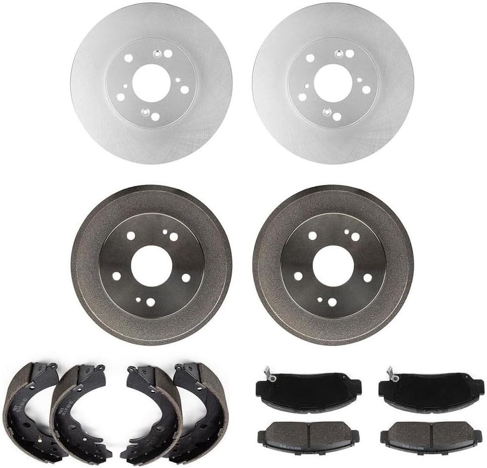 Arrhythmic 12X Semi-Metallic Brake Pads Rotors Shoes & Drum Set Front Rear for Honda Civic 1.8L 2006 2007 2008 2009 2010 2011 Left Right Automotive Replacement Brake Kit