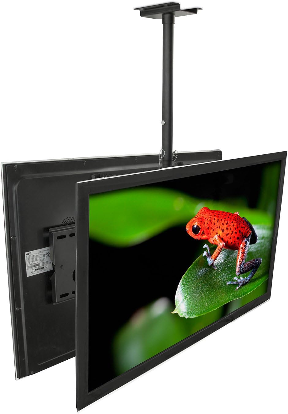 Mount-It! Dual TV Ceiling Mount – Commercial Back-to-Back Ceiling TV Bracket for 37–75' Screens, 360° Swivel, 20° Tilt, VESA 800x450, 175 lb/Side, Height Adjustable, Locking Bar, Heavy-Duty Steel