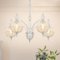 Vintage Brushed Nickel Chandelier - Adjustable Height Dining Room Light Fixture with Handcrafted Blown Glass - 5-Light G9 Base, Ideal for Kitchen, Entryway, Enhances Luxury Home Decor for Discerning