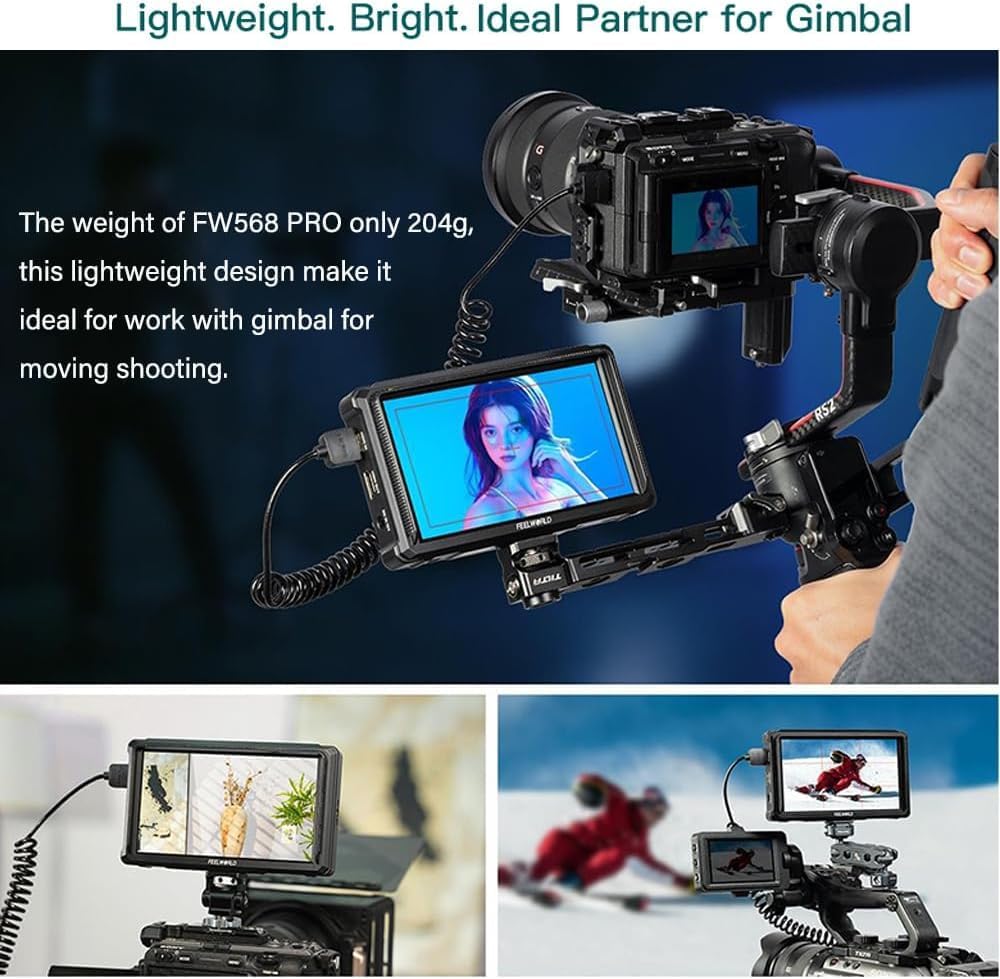 FEELWORLD FW568 PRO +F750 Battery +Carry Case 6 Inch 1200nit DSLR Camera Field Monitor with 3D LUTs 1920x1080 IPS 4K 60Hz HDMI in Output Waveform Monitoring Lightweight