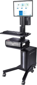 AW Mobile Computer Cart Medical Rolling PC Stand Desk Workstation on Wheels with Monitor Mount Adjustable Keyboard Tray CPU Printer Holder for Hospital School ANSI/BIFMA X5.5-2021 Certificated Black