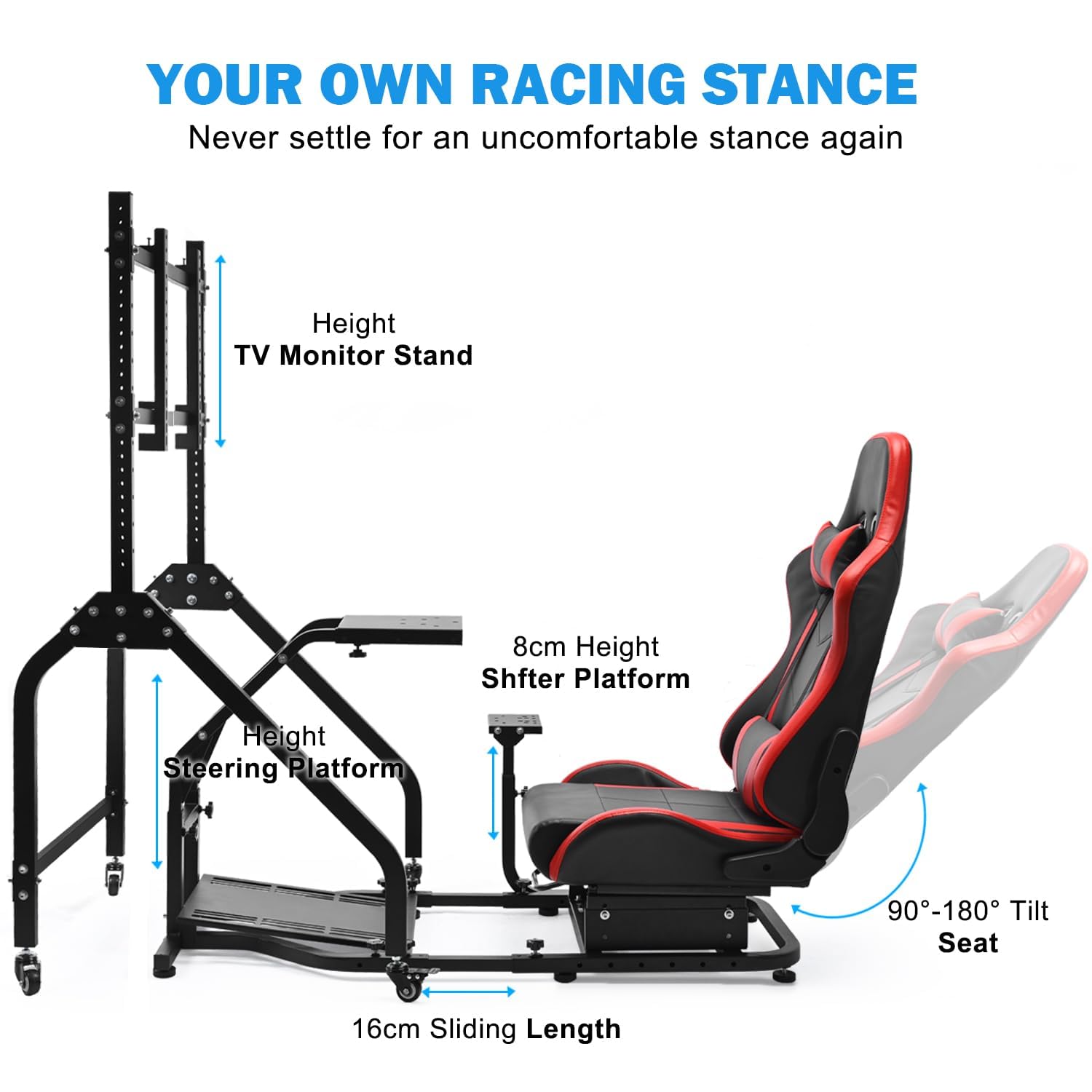 Anman G29 Racing Simulator Cockpit with Movable Monitor Stand and Adjustable Gaming Seat Fit for Logitech G923 G920, for Thrustmaster T80 T150 T248