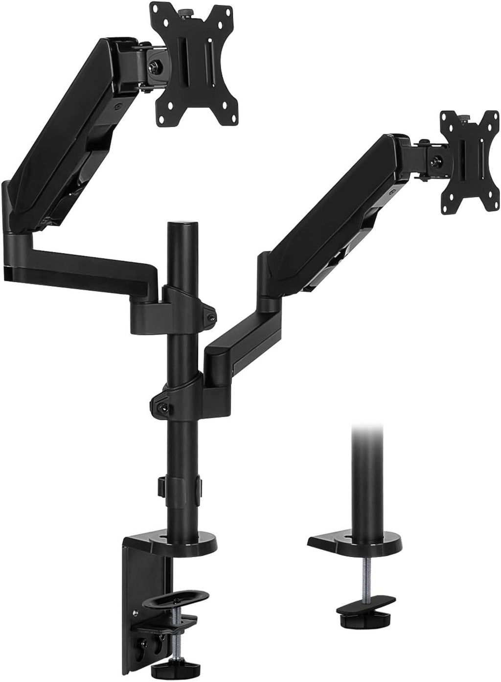 Mount-It! Dual Monitor Arm Desk Mount for 17–32' Screens, Gas Spring Adjustable Monitor Stand, Vertical Stack or Side-by-Side Setup, 17.6 lbs Each Arm, VESA 75x75 100x100, Clamp & Grommet Base MI-4762