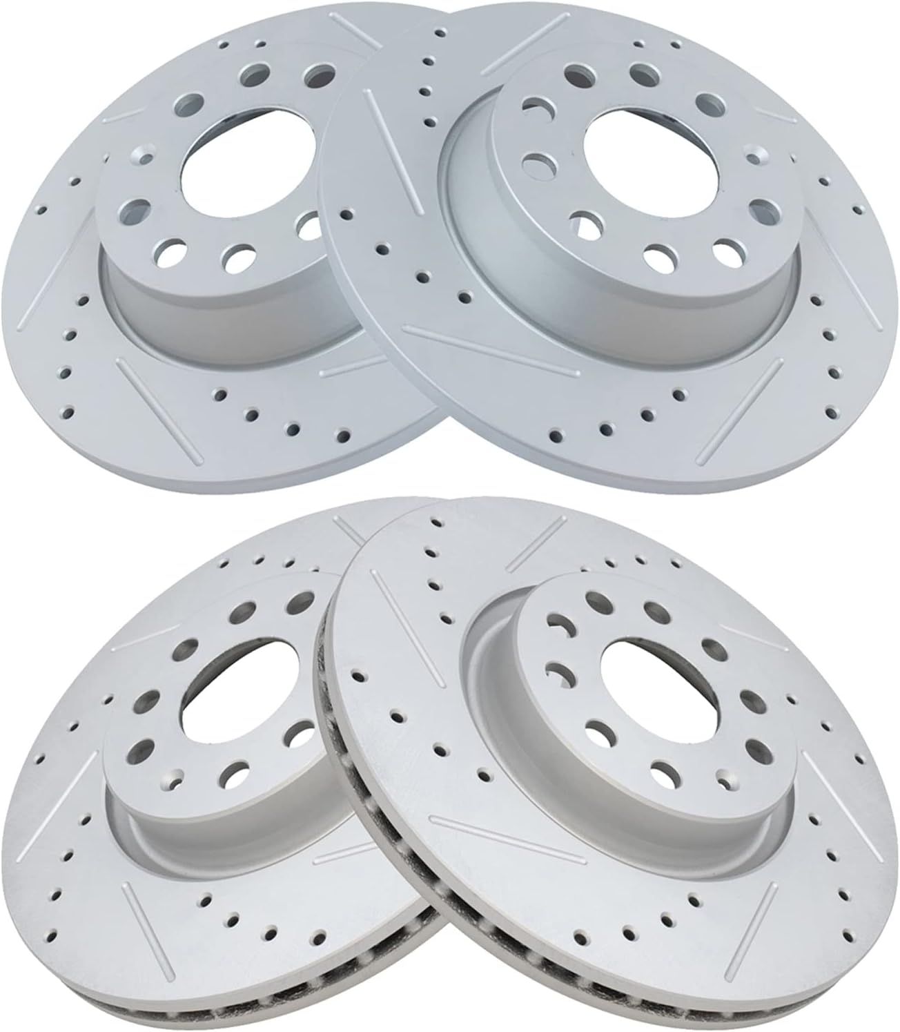 TRQ Performance Front and Rear Brake Rotor Set G Coated Drilled and Slotted Compatible with 2006-2009 Audi A3 2015 Audi Q3 2005-2017 Volkswagen Jetta GTI Passat CC Tiguan Eos 2018 Tiguan Limited