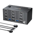 Quad Monitor KVM Switch 4 Monitors 2 Computers 4K120Hz/8K@30Hz,USB 3.0 KVM Switch Quad Monitor for 2 PC Share 4 Monitors and Keyboard and Mouse,with Wired Remote and USB Cables,Input 2 HD+2 DP Port