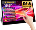 13.3 inch 4K 3840x2160 IPS Secondary Screen Portable Monitor 100% sRGB USB C HDMI Touch Small Computer Display for Gaming PC Laptop Drawing